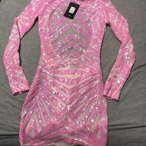 Pink Sequin Oval Back Dress